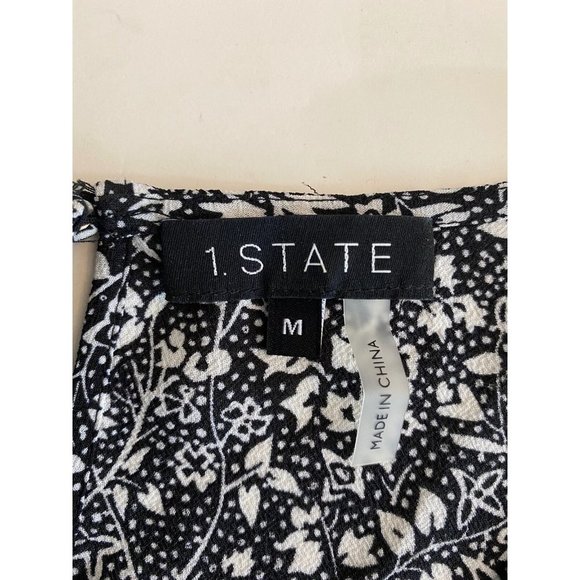 1.STATE Floral Flutter Sleeve Tie Waist Jumpsuit In Rich Black and White M - Picture 11 of 12